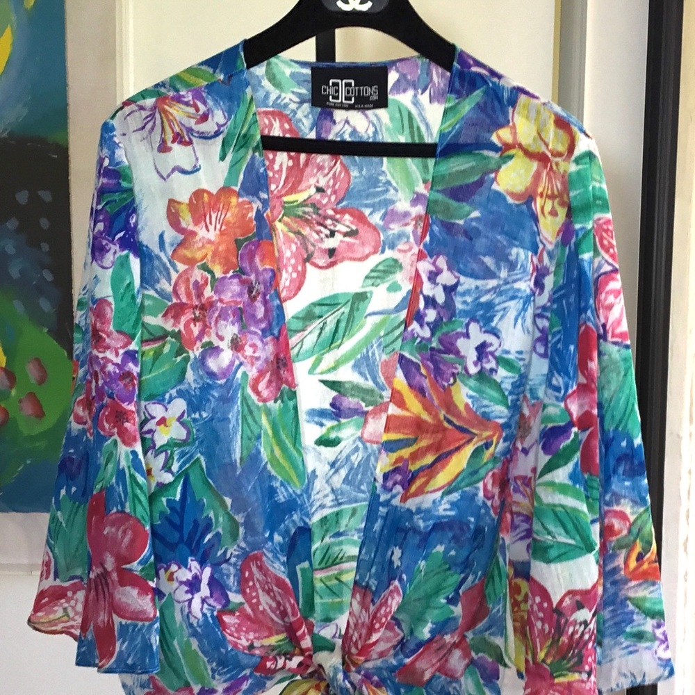Floral Summer Jacket. Butterfly Sleeves. Pure Cotton. Fits Med.-Lg.